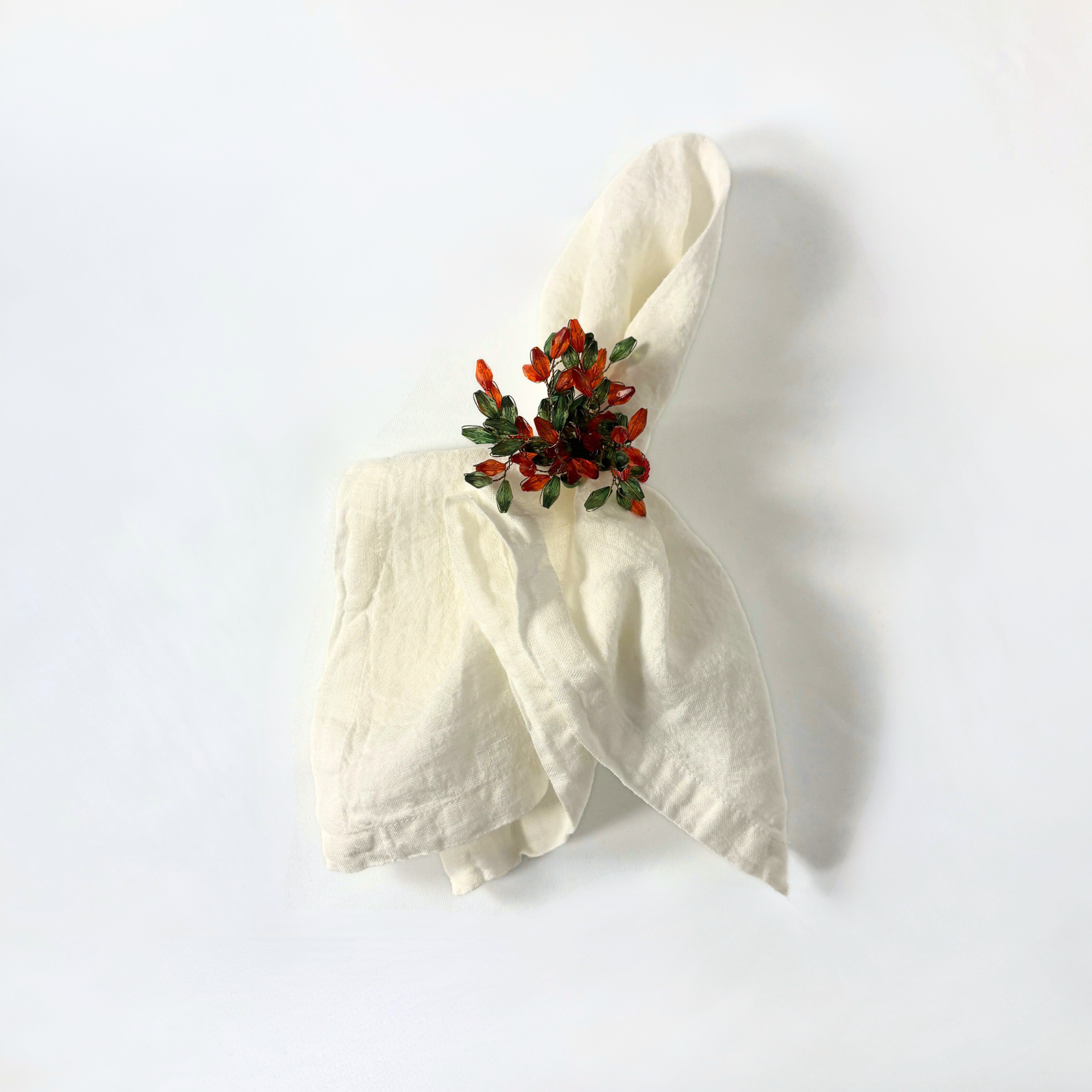 Anneaux de serviette - Fleur de perles verte