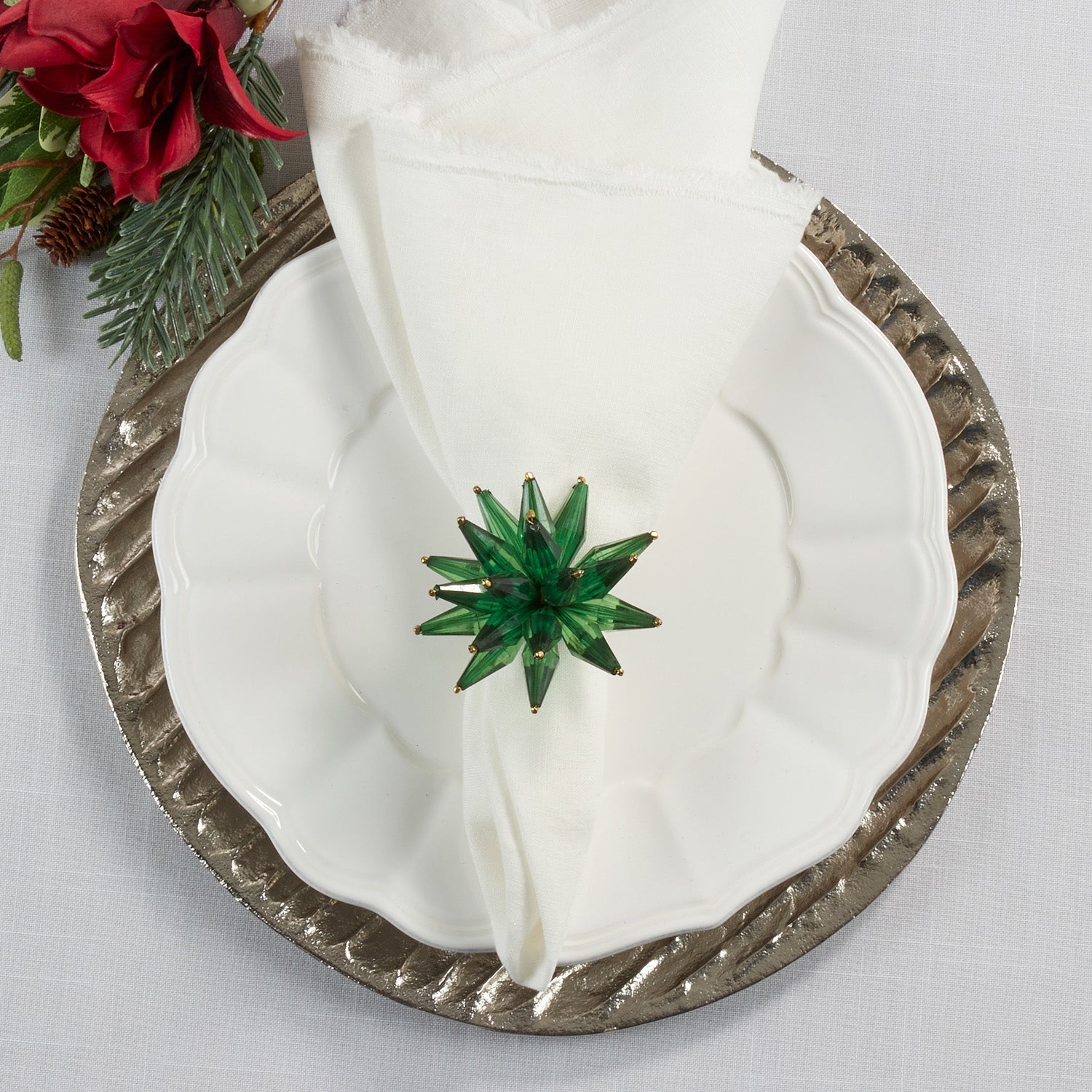 Rond de serviette Fleur de perles verte