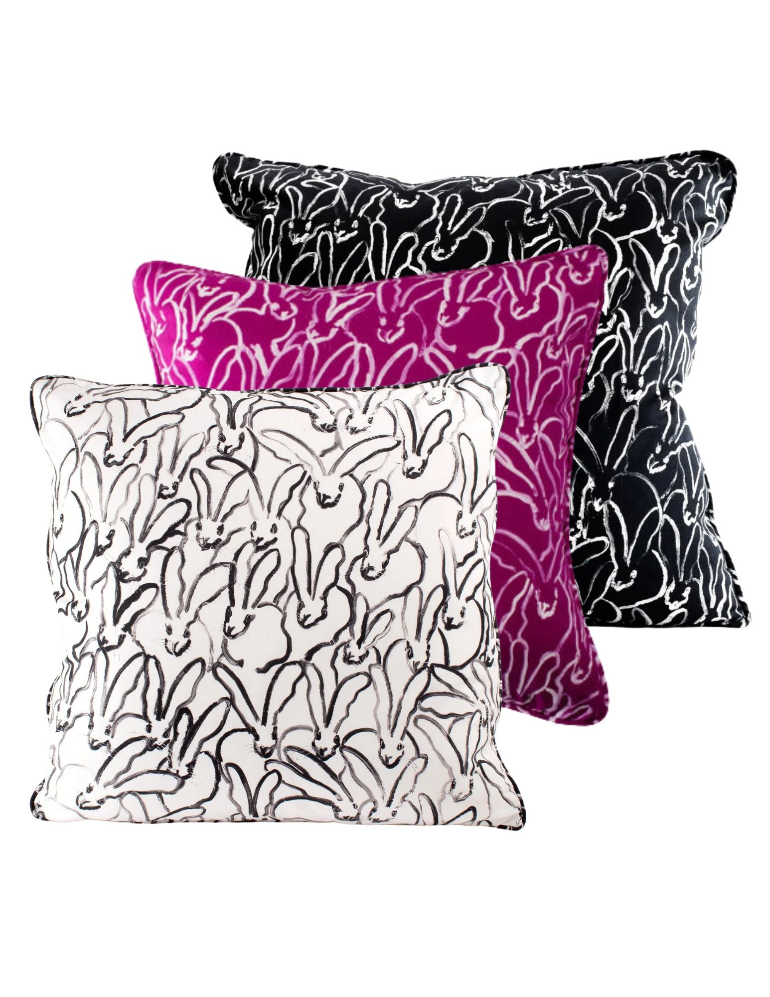 Coussin Blanc Rose et Noir Hunt Slonem – Course de lapin